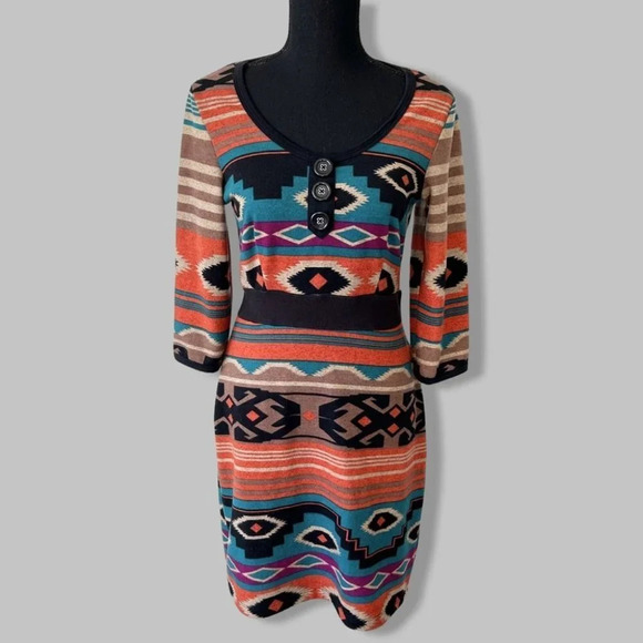 Yumi Boho Multiple Colour  Aztec Tribal Pattern Sweater Dress - Picture 1 of 14